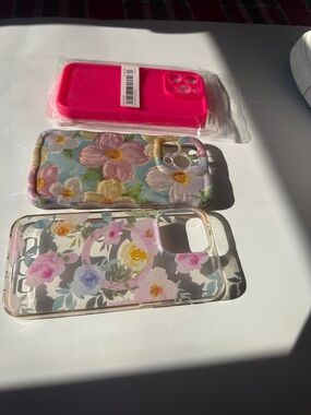 Pink Floral Silicone and Clear Floral Phone Case Bundle